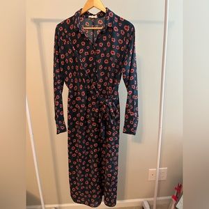 Nordstrom floral print dress. Half button-up with wrap and tie belt at waist.